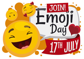 Emojis, Speech Balloon and Ribbon ready for its Day in July, Vector Illustration