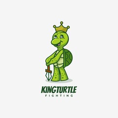 Vector Logo Illustration King Turtle Simple Mascot Style.