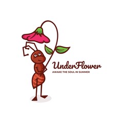 Vector Logo Illustration Under Flower Simple Mascot Style.