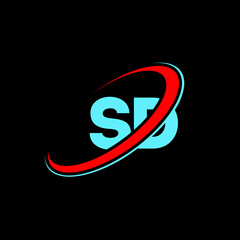 SD S D letter logo design. Initial letter SD linked circle uppercase monogram logo red and blue. SD logo, S D design. sd, s d