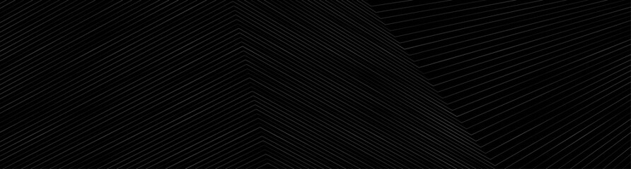 Black refracted curved lines abstract tech background. Vector geometric banner design