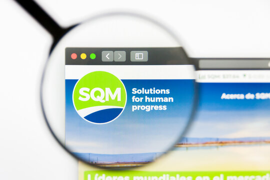 Los Angeles, California, USA - 10 March 2019: Illustrative Editorial, SQM website homepage. SQM logo visible on display screen