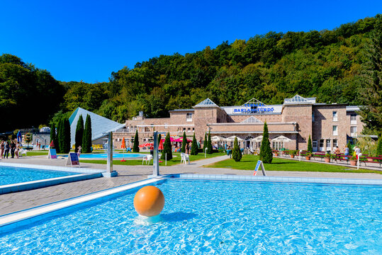 MISKOLC, HUNGARY - AUG 29, 2014: Cave bath complex (Barlangfurdo), a thermal bath complex in a natural cave in Miskolctapolca, which is part of the city of Miskolc, Hungary
