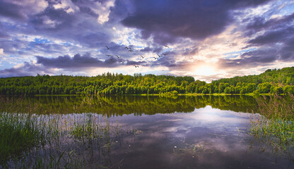 Sunset over the lake.  Chickakoo Lake Recreation Area is a scenic mix of woods and lakes that attracts a diversity of birds and other wildlife such as moose, dear, beavers and more. 