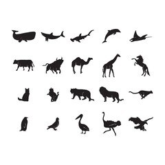 collection of animal and bird silhouettes