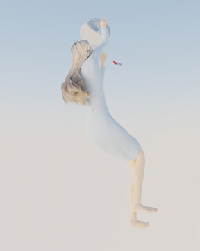 Illustration of woman applying makeup while falling