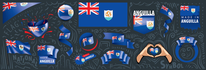 Vector set of the national flag of Anguilla in various creative designs