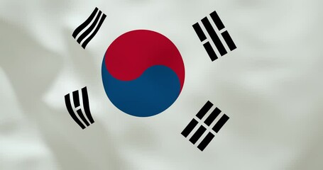 slow motion korean national flag waving in the air