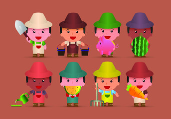 cute farmer collection. stock vector illustration