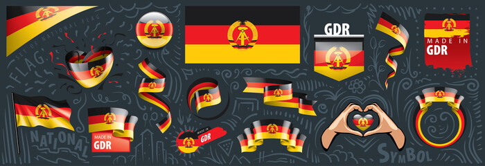 Vector set of the national flag of GDR in various creative designs