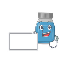 Cartoon character style of syrup medicine holding a white board