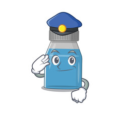 A handsome Police officer cartoon picture of syrup medicine with a blue hat