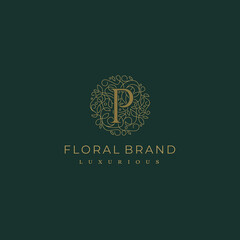 Fototapeta premium Letter P Circle Floral Botanical Leaf Logo Design