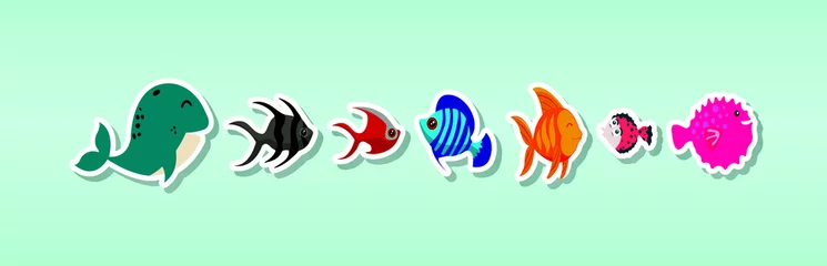 Poster Cute fish vector illustration icons set © eny