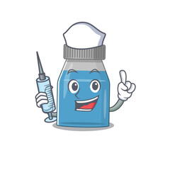 A dedicate syrup medicine nurse mascot design with a syringe