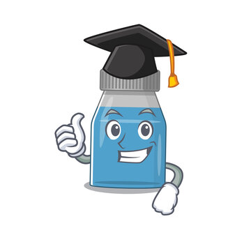 Syrup medicine caricature picture design with hat for graduation ceremony
