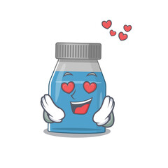 A passionate syrup medicine cartoon mascot concept has a falling in love eyes