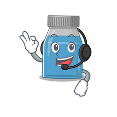 Syrup medicine caricature character concept wearing headphone