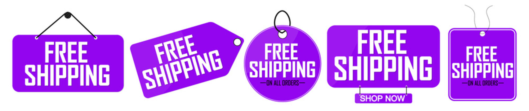 Set Free Shipping tags, promo banners design template, vector illustration