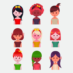 Avatar illustration with hairstyles and ribbons. isolated vector illustration on a black background