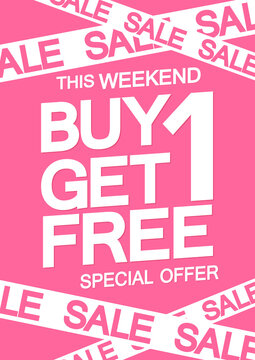 Buy 1 Get 1 Free, Sale poster design template, special offer, great deal, vector illustration