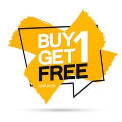 Buy 1 Get 1 Free, sale banner design template, discount tag, grunge brush, vector illustration