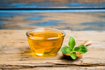 Stevia tea in a glass cup