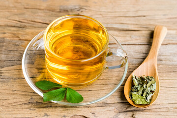 Stevia tea in a glass cup