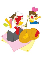 children playing with oversize food