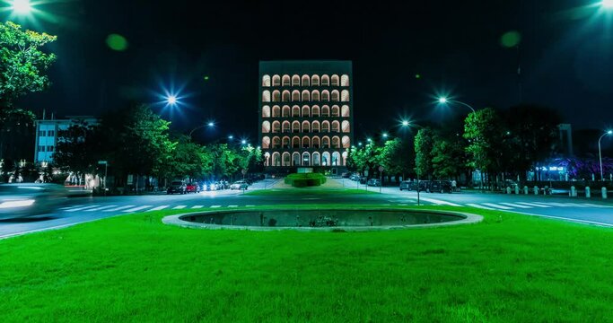 Rome EUR Square Colosseum 4k motion timelapse in the night