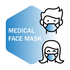 medical face mask icon, people wearing mask, vector symbol template