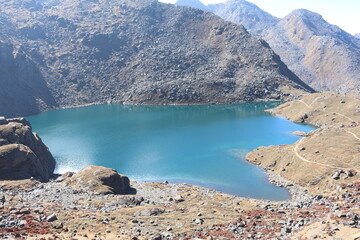 lake in the mountains bhairabkunda blue water
