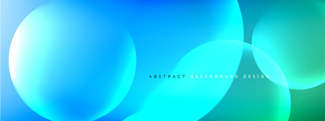 Vector abstract background liquid bubble circles on fluid gradient with shadows and light effects. Shiny design templates for text