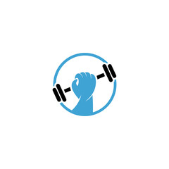 Logo template of hand and gym. Simple flat style. Vector logo template ready for use.