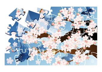 jigsaw puzzle with cherry blossom tree