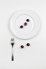 still life with cherries on a plate