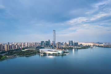 Fototapeta premium CBD buildings by Jinji Lake in Suzhou, China.