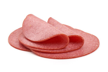 Salami sausage slices, isolated on white background