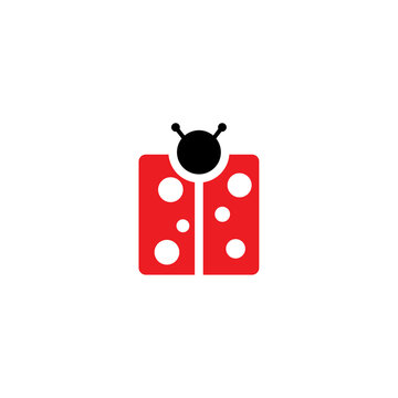 Logo template of lady bug and box. Simple flat style. Vector logo template ready for use.