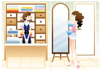 woman buying a bikini