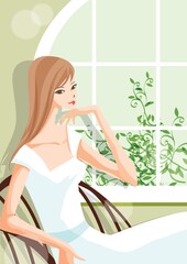 woman sitting by the window