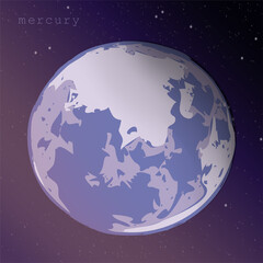 Naklejka premium planet Mercury on a background of a dark starry cosmic sky. vector illustration for educational publications postcards postcards school articles. illustration about space exploration astronomy