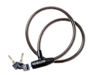 flexible bicycle lock with keys on a white background