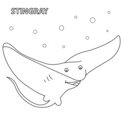 Black and white vector illustration for coloring book. Cartoon stingray.
