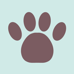 Animal paw. Hand drawn flat vector illustration isolated on blue background	