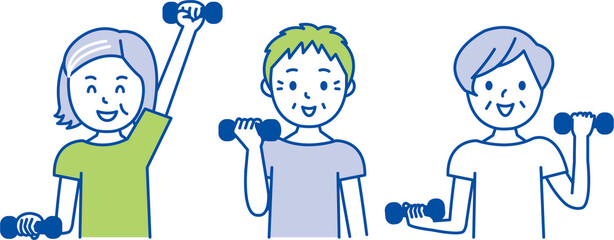 バーベルで運動する女性3人