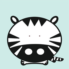 Zebra. Hand drawn flat vector illustration isolated on blue background