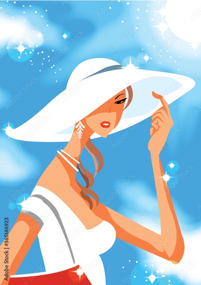 Canvas Prints woman with beach hat