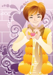 Obraz premium a boy with a heart in his hands