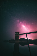 Pink Milkyway above reservoir - 365146970